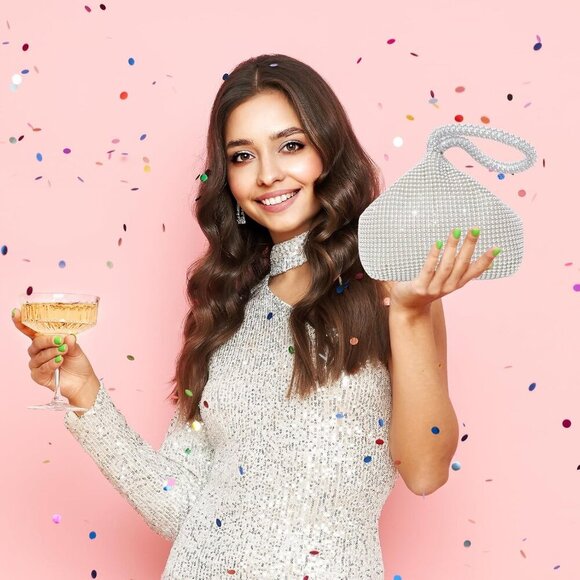 🆕Women Silver Polyester Beaded Triangle Clutch Bag Vintage Elegant Purse Prom - Picture 3 of 7